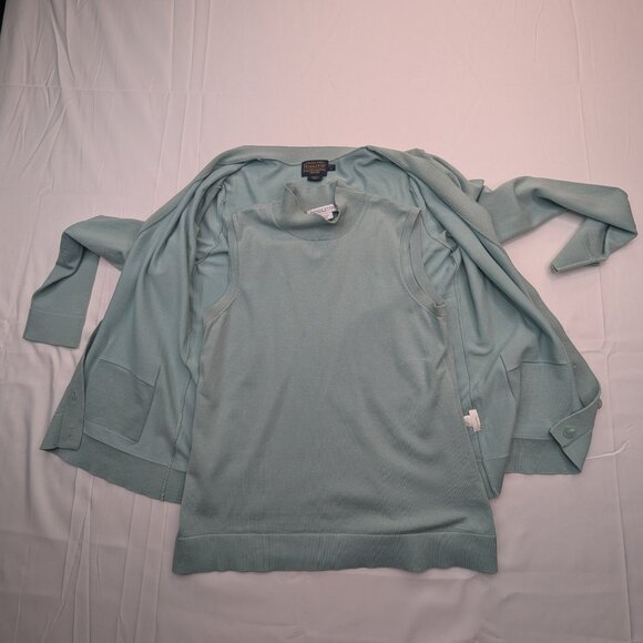 RARE Pendleton Twin Set Mock Neck Sleeveless Shell & Cardigan Sweater Teal Xs - Picture 5 of 16